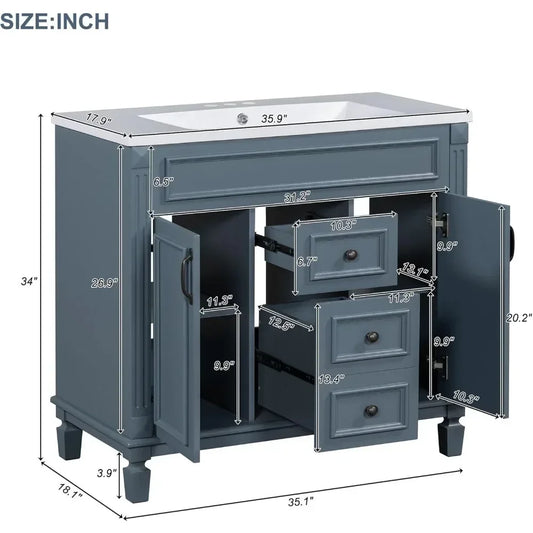 36” Bathroom Vanity with Sink, Bathroom Sink Vanity Cabinet Set with 36” Countertop & Integrated Sink, 2 Doors & 2 Drawers