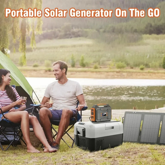 300W Portable Power Station with Foldable 60W Solar Panel, 110V Pure Sine Wave, 280Wh Lithium Battery Pack with DC AC Outlet