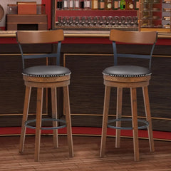 Bar Stools Set of 4 Swivel , PU Leather Upholstered Barstools with Back & Solid Rubber Wood Legs & Metal Footrest, 30.5 Inch