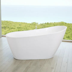 Glossy Acrylic Freestanding Soaking Bathtub with Chrome Overflow and Drain