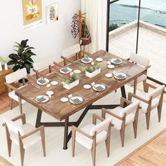 72IN Large Solid Wood Dining Table for 6 8 10 People, Rectangle Kitchen Furniture with/Adjustable Metal Leg (No Bench)