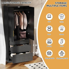 71" Wardrobe Armoire Wooden Closet, Bedroom Armoire with Hanging Rod Shelf, Combination for Hanging Clothes, Wardrobe Armoire