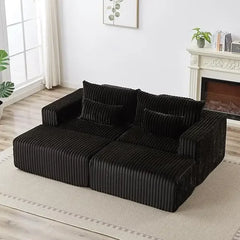 Oversized Chaise Lounge Chair with Removable Ottoman,Corduroy Upholstered Modern Deep Seat Sofa Couch with Pillows