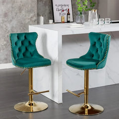 Bar Stools Set of 2,Adjustable Barstools with Back Velvet Tufted Counter Stool Modern Upholstered Bar Chairs with Nailhead