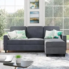 Faux Leather/Linen Fabric Sectional Sofa Couch, Modern L-Shaped Modular Couch Upholstered 3/6 Seaters Living Room Sofa Couch