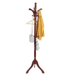 Wooden Coat Rack Stand Height Adjustable Hall Tree Entryway Clothes Rail