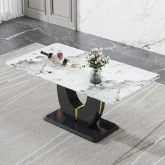 67”Modern Dining Table for 6,Rectangular kitchen table with faux marble tabletop ＆ Ideal for Dining Room, Kitchen Room