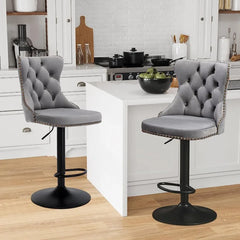 Bar Stools Set of 2,Adjustable Barstools with Back Velvet Tufted Counter Stool Modern Upholstered Bar Chairs with Nailhead