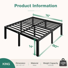 Queen Bed Frame, 14 Inch Metal Platform Bed Frame Queen Size with Storage Space Under Bed, Heavy Duty Steel Slat Support