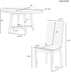 5-Piece Farmhouse Dining Table Set Wood Round Extendable Dining Table and 4 Upholstered Dining Chairs