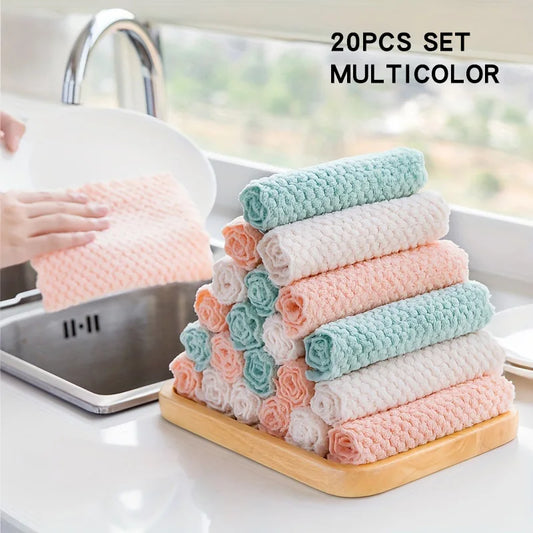 20Pcs/Pack Thickened Cleaning Cloths Wiping Rag Reusable Mirrors Window Glass Dish Washing Cloth Kitchen Towel Kitchen Cleaning