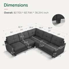 Convertible Sectional Sofa L Shaped Couch for Small Apartment Reversible Sectional Couches for Living Room, Dark Grey, Sofa