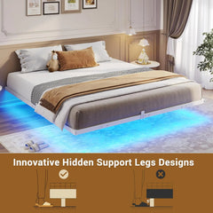 Floating Bed Frame Queen Size with LED Lights Metal Platform Queen Bed No Box Spring Needed Easy To Assemble Sturdy Durable