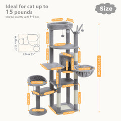 Cactus Tall Cat Tree for Large Cat Multi-Level Cat Tower for Indoor Cats Cat Condo with Large Hammock Scratching Post  2 Perches