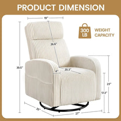 360°Swivel Glider Chair,Rocking Chair Nursing Chair with Side Pockets,Corduroy Glider for Living Room with Back Beige,Sofa Chair