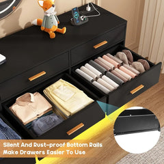 12 Drawers Dresser w/Power Outlet,60000-Colors Lights,63In Long Dresser Chest for Bedroom,Wooden Tall  Storage Cabinet