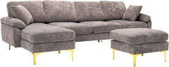 U-Shaped Sectional Sofa Couch, 4 Seat Sofa Set for Living Room, Convertible L-Shaped Velvet Couch Set with Chaise Lounge