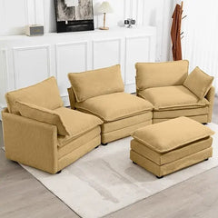 Oversized Modular Sectional Sofa with Movable Ottoman, 112 Inch 4 Seat Modern Corduroy Sofa Set, Convertible L Shaped Couch