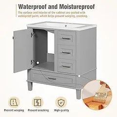 Bathroom Vanity Cabinet Sink 30”, Single Sink Top Combo Set with Drawers Storage, Bathroom Sink Cabinet 30*34*18(Without Faucet)