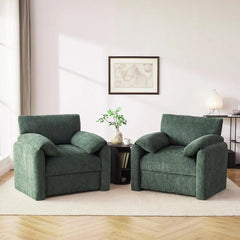 Chenille Oversized Armchair, 38.6'" Wide Accent Chairs for Living Room & Bedroom Modern Lounge Chair, (Green, 2 Pack)