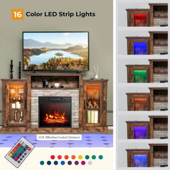 Fireplace TV Stand with LED Lights for TV up to 65”, Entertainment Center with 18” Electric Fireplace, Remote & APP Control