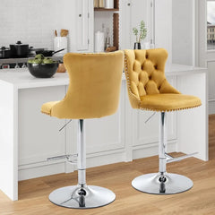 Bar Stools Set of 2,Adjustable Barstools with Back Velvet Tufted Counter Stool Modern Upholstered Bar Chairs with Nailhead