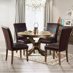 Dining Chairs Set of 4, Upholstered Nailhead Dining Room Kitchen Side Chair with Thick Cushions and Wood Legs, Beige