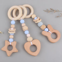 3/4 Pcs Baby Gym Frame Beech Wood Ring Baby Fitness Rack Pendants Silicone Beads Teether Newborn Stroller Rattle Play Gym Toys