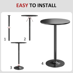 Furmax Bistro Pub Table Round Bar Height Cocktail Table Metal Base MDF Top Obsidian Table with Black Leg 23.8-Inch Top, 39.5Inch