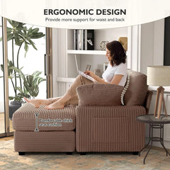 Chaise Lounge Chair Indoor with Ottoman, 57.52 "D Oversized Sleeper Chair, Corduroy Upholstered Comfy Sofa Living Room chair