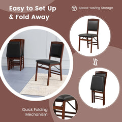 2 Pack Folding Dining Chairs Foldable Chairs w/ PVC Padded Seat & High Backrest