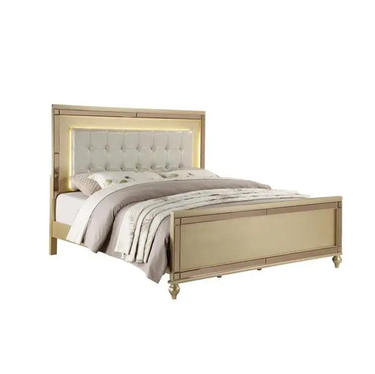 Queen Size Gold 4 Piece Bedroom Set include Mirror/Bed/1 Nightstand/Dresser