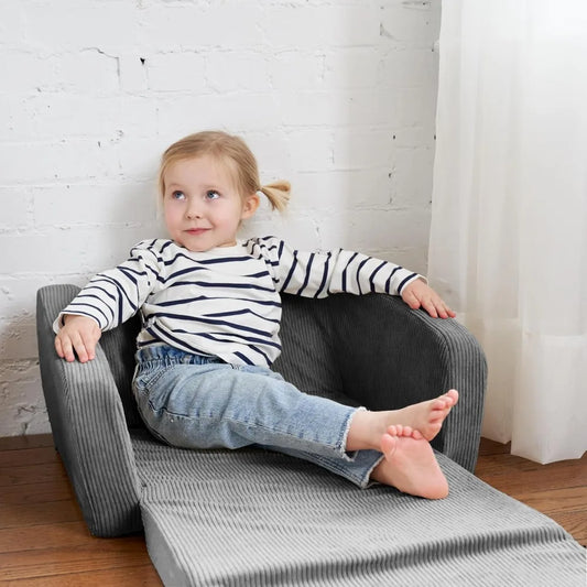 Comfy Kids Chair for Toddler - Stylish 2 in 1 Lounger Made of Memory Foam Easily Unfolds Into a Soft Baby Couch