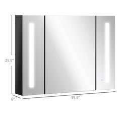 Led Medicine Cabinet Wall-Mounted Bathroom 3 Mirrored Door High Gloss Black