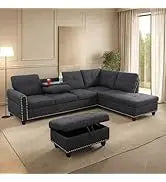 L Shaped Sofa with Ottoman Modern Sectional Living Room,Bedroom,Office,L Couch Brown