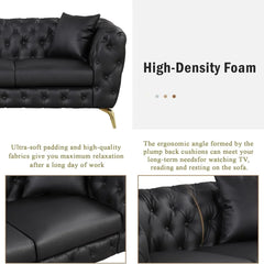 Modern Sofa Sets with Metal Legs, Button Tufted Back, PU Upholstered Couches Sets