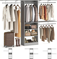 8FT Closet System with Shelves, 96'' Closet Organizer System with 3 Hanging Rods, Wall Mount Bedroom Wardrobe Walk-in Closet