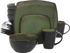 Square Reactive Glaze Stoneware Dinnerware Set, Service for 4 (16pc), Eclipse