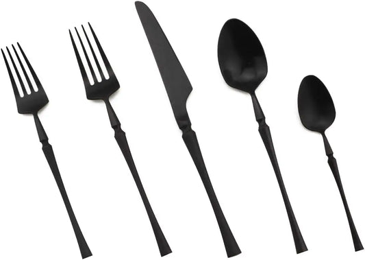 &  Flatware Set - 5 Piece Iridescent Silverware Sets | 18/10 Stainless Steel Reusable Cutlery Set | Black Utensils Service For 1