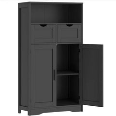 Bathroom cabinet, large storage rack, bathroom cabinet with 2 drawers and 2 shelves, bathroom floor standing cabinet