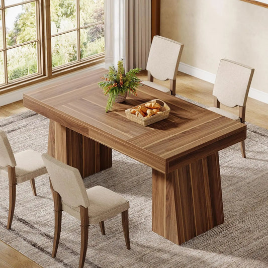 55-inch Dining Table 4-6, Rectangular Dining Table with Sturdy Legs, Wooden Kitchen Table