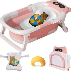 Baby Bathtub Real-Time Temperature Display Bathroom Basket Tub Non-Slip Foldable Folding Bathtub with Cushion Support for Shower