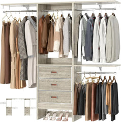 5FT Small Closet System with 3 Fabric Drawers, 60 Inches Walk In Closet Organizer System With 3 Adjustable Shelves, Hea