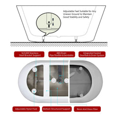 Glossy Acrylic Freestanding Soaking Bathtub with Chrome Overflow and Drain