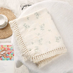 Newborn Baby Tassel Receiving Blanket  Muslin Cotton Baby Blankets Infant Fringe Swaddle Blanket Babies Sleeping Quilt Bed Cover