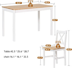 Dining Table Set for 4, 42.5 inch Pine Wood Dining Room Table with 4 Chairs, 5-Piece Kitchen Table Chairs Set for Small Sp