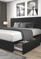 Allewie Queen Size Platform Bed Frame with Fabric Headboard and Wooden Slats Support,Fully Upholstered Mattress Foun