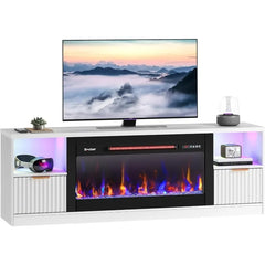 70” Fireplace TV Stand for TVs Up to 80", LED Entertainment Center with 36" Electric Fireplace, Modern Fluted Media Cons