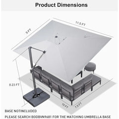 9' X 11.5' Rectangle Patio Umbrella Outdoor Large Aluminum Cantilever Umbrella with 3-Year Fade Resistance Recycled