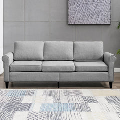 HORGAEO Linen 3 Seater Small Couch, Upholstered Riveted 3-Seat Sofa for Living Room